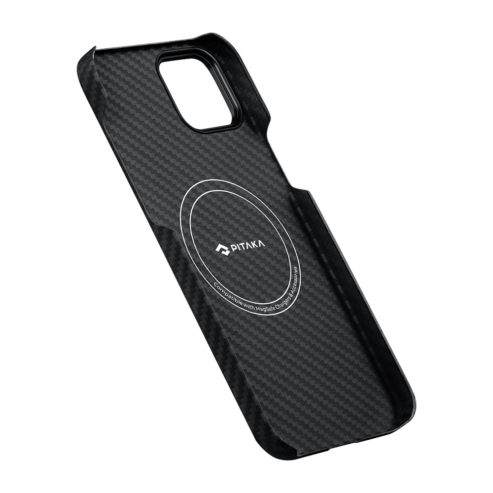 Pitaka Ultra-Slim Classic Serisi iPhone 14 M-safe Şarj Özellikli 1500D Aramid Fiber Black-Grey Twill Kılıf Pitaka Ultra-Slim Classic Serisi iPhone 14 M-safe Şarj Özellikli 1500D Aramid Fiber Black-Grey Twill Kılıf
